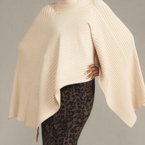 Anthropologie NEW Women’s Ivory Ribbed Drape Cape Poncho One Size